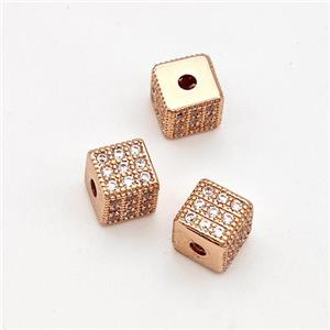 Copper Cube Beads Micro Pave Zirconia Rose Gold, approx 6mm [FN44409]