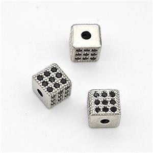 Copper Cube Beads Micro Pave Zirconia Platinum Plated, approx 6mm [FN44411]