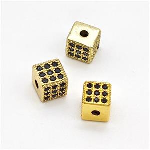 Copper Cube Beads Micro Pave Zirconia Gold Plated, approx 6mm [FN44412]