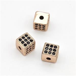 Copper Cube Beads Micro Pave Zirconia Rose Gold, approx 6mm [FN44413]