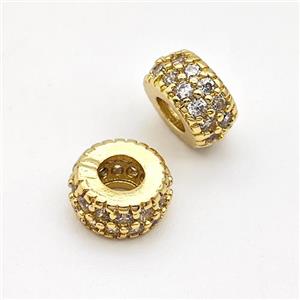 Copper Rondelle Beads Micro Pave Zirconia Large Hole Gold Plated, approx 8mm, 3mm hole [FN44416]