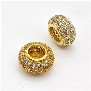 Copper Rondelle Beads Micro Pave Zirconia Large Hole Gold Plated, approx 10mm, 5mm hole [FN44418]