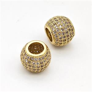 Copper Round Beads Micro Pave Zirconia Large Hole Gold Plated, approx 8-10mm, 4mm hole [FN44420]