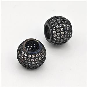Copper Round Beads Micro Pave Zirconia Large Hole Black Plated, approx 8-10mm, 4mm hole [FN44421]