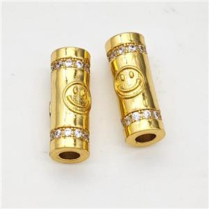 Copper Tube Beads Micro Pave Zirconia Large Hole Gold Plated, approx 6.5-18mm, 3mm hole [FN44423]