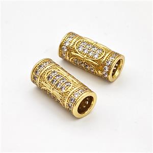 Copper Tube Beads Micro Pave Zirconia Large Hole Gold Plated, approx 7.5-16mm, 5mm hole [FN44424]