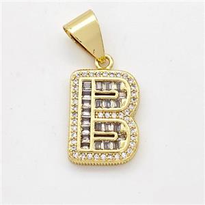 Copper Pendant Pave Zirconia Letter-B Gold Plated, approx 13-18mm [FN44426]