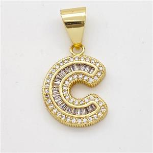 Copper Pendant Pave Zirconia Letter-C Gold Plated, approx 13-18mm [FN44427]