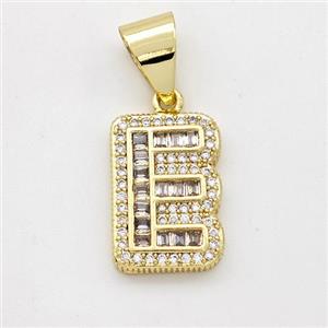 Copper Pendant Pave Zirconia Letter-E Gold Plated, approx 13-18mm [FN44429]