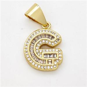 Copper Pendant Pave Zirconia Letter-G Gold Plated, approx 13-18mm [FN44431]