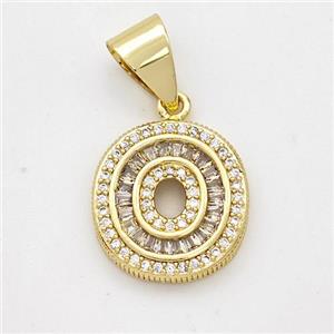 Copper Pendant Pave Zirconia Letter-O Gold Plated, approx 13-18mm [FN44439]