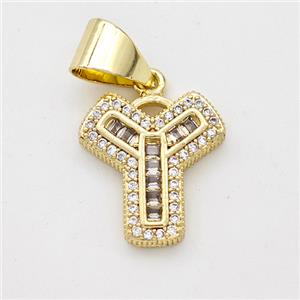 Copper Pendant Pave Zirconia Letter-Y Gold Plated, approx 13-18mm [FN44449]