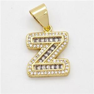 Copper Pendant Pave Zirconia Letter-Z Gold Plated, approx 13-18mm [FN44450]