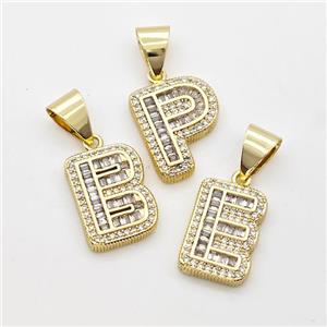 Copper Alphabet Pendant Pave Zirconia Mix Letters Gold Plated, approx 13-18mm [FN44451]