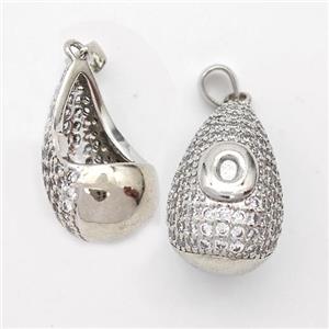 Copper Teardrop Pendant Pave Zirconia Letter-O Hollow Platinum Plated, approx 14-24mm [FN44466]
