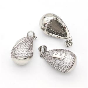 Copper Teardrop Pendant Pave Zirconia Mix Letter Hollow Platinum Plated, approx 14-24mm [FN44477]