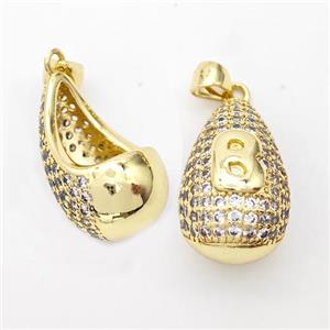 Copper Teardrop Pendant Pave Zirconia Letter-B Hollow Gold Plated, approx 14-24mm [FN44479]