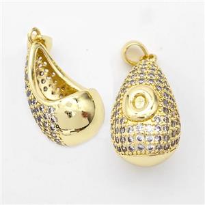 Copper Teardrop Pendant Pave Zirconia Letter-O Hollow Gold Plated, approx 14-24mm [FN44492]