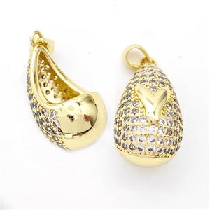 Copper Teardrop Pendant Pave Zirconia Letter-Y Hollow Gold Plated, approx 14-24mm [FN44502]