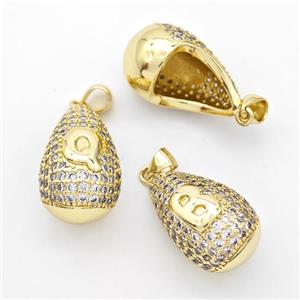 Copper Teardrop Pendant Pave Zirconia Mix Letter Hollow Gold Plated, approx 14-24mm [FN44504]