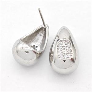 Copper Teardrop Stud Earring Pave Zirconia Letter-B Platinum Plated, approx 11-18mm [FN44506]
