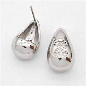 Copper Teardrop Stud Earring Pave Zirconia Letter-Z Platinum Plated, approx 11-18mm [FN44530]