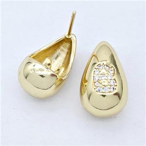 Copper Teardrop Stud Earring Pave Zirconia Letter-B Gold Plated, approx 11-18mm [FN44532]