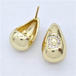 Copper Teardrop Stud Earring Pave Zirconia Letter-D Gold Plated, approx 11-18mm [FN44534]