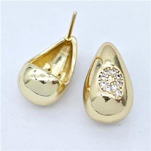 Copper Teardrop Stud Earring Pave Zirconia Letter-Q Gold Plated, approx 11-18mm [FN44547]