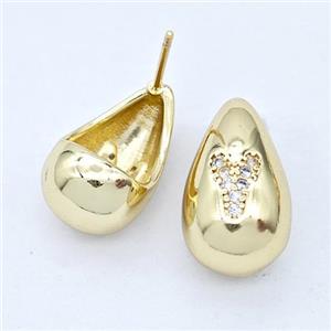 Copper Teardrop Stud Earring Pave Zirconia Letter-Y Gold Plated, approx 11-18mm [FN44555]