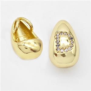 Copper Teardrop Pendant Pave Zirconia Letter-D Gold Plated, approx 11-18mm, 3mm hole [FN44560]