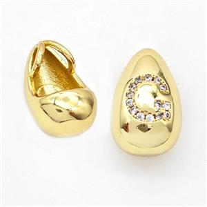 Copper Teardrop Pendant Pave Zirconia Letter-G Gold Plated, approx 11-18mm, 3mm hole [FN44563]