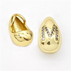 Copper Teardrop Pendant Pave Zirconia Letter-M Gold Plated, approx 11-18mm, 3mm hole [FN44569]
