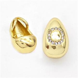 Copper Teardrop Pendant Pave Zirconia Letter-O Gold Plated, approx 11-18mm, 3mm hole [FN44571]