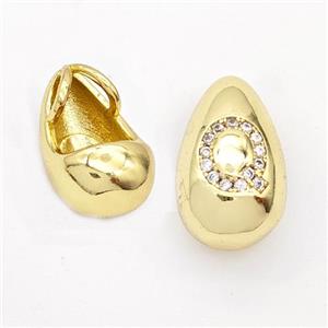 Copper Teardrop Pendant Pave Zirconia Letter-Q Gold Plated, approx 11-18mm, 3mm hole [FN44573]