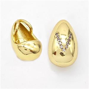 Copper Teardrop Pendant Pave Zirconia Letter-V Gold Plated, approx 11-18mm, 3mm hole [FN44578]