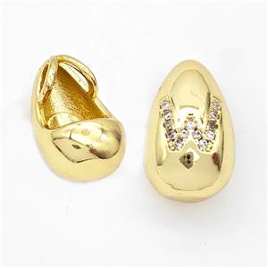 Copper Teardrop Pendant Pave Zirconia Letter-W Gold Plated, approx 11-18mm, 3mm hole [FN44579]