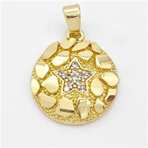 Copper Circle Pendant Micro Pave Zircon Star Nugget Gold Plated, approx 17.5mm [FN44588]
