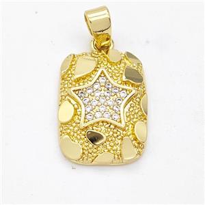 Copper Rectangle Pendant Pave Zirconia Star Nugget Gold Plated, approx 13-18mm [FN44592]