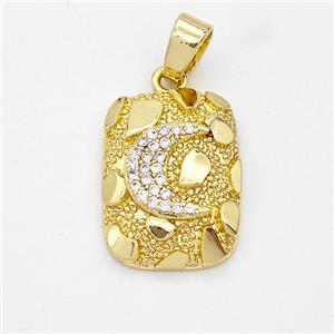 Copper Rectangle Pendant Pave Zirconia Moon Nugget Gold Plated, approx 13-18mm [FN44593]