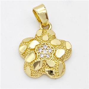 Copper Flower Pendant Pave Zirconia Nugget Gold Plated, approx 16mm [FN44594]