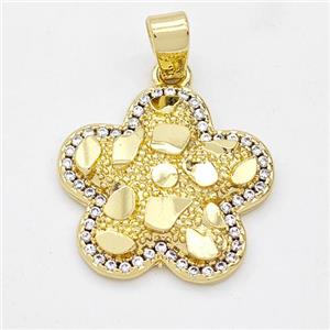 Copper Flower Pendant Micro Pave Zirconia Nugget Gold Plated, approx 19mm [FN44595]