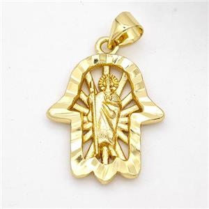Saint Jude Charms Copper Hand Pendant Gold Plated, approx 17-20mm [FN44605]