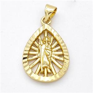 Saint Jude Charms Copper Teardrop Pendant Gold Plated, approx 15-20mm [FN44607]