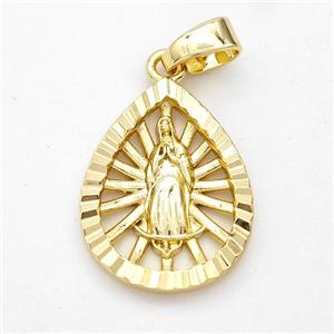 Virgin Mary Charms Copper Teardrop Pendant Gold Plated, approx 15-20mm [FN44608]