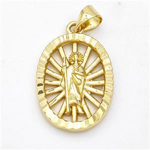 Saint Jude Charms Copper Oval Pendant Gold Plated, approx 15-20mm [FN44609]