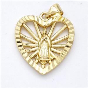 Virgin Mary Charms Copper Heart Pendant Gold Plated, approx 20mm [FN44612]