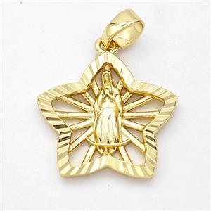 Virgin Mary Charms Copper Star Pendant Gold Plated, approx 21mm [FN44614]