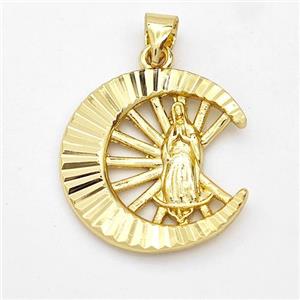 Virgin Mary Charms Copper Moon Pendant Gold Plated, approx 20mm [FN44616]