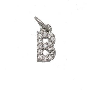 Copper Pendant Pave Zirconia Letter-B Platinum Plated, approx 6-9mm [FN44621]